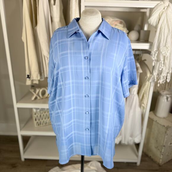 Liz Baker Women's Size 24W Blue Short Sleeve Button Up Blouse & Shell Set #3539 - Picture 1 of 8